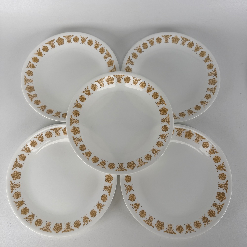 Corelle Butterfly Gold Dinner Plates Vintage Corning Vitrelle Set of 5 10.25in